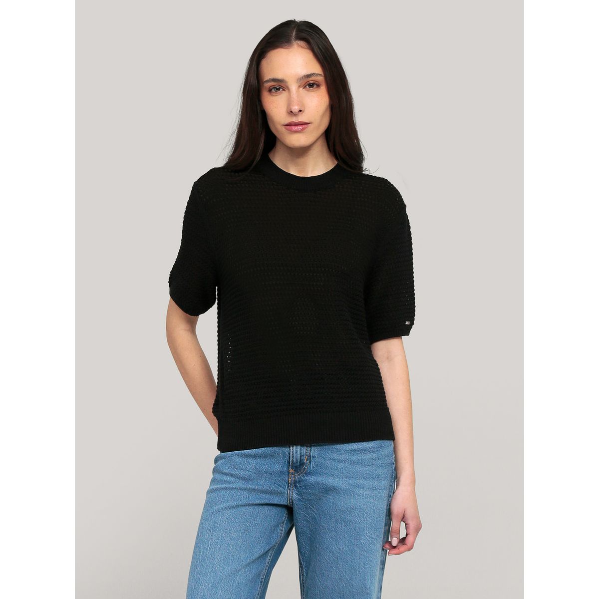 TOMMY HILFIGER - Sweater De Croché Solid Negro Tommy Hilfiger