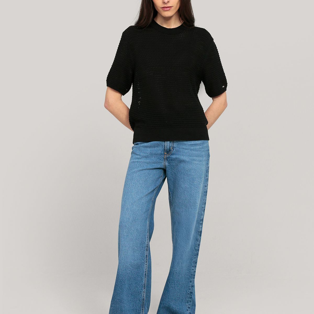 TOMMY HILFIGER - Sweater De Croché Solid Negro Tommy Hilfiger