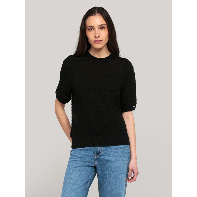 TOMMY HILFIGER - Sweater De Croché Solid Negro Tommy Hilfiger