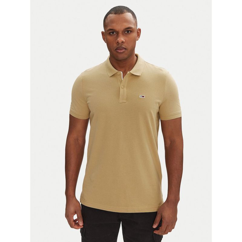 TOMMY HILFIGER - Polo Placket Logo Slim Fit Beige Tommy Jeans