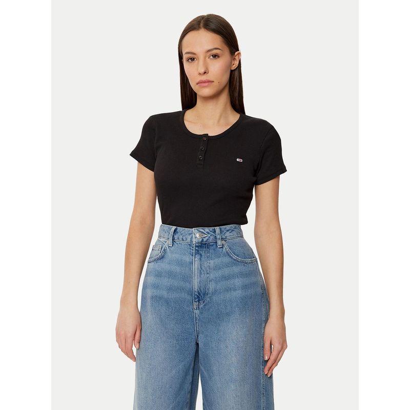 TOMMY HILFIGER - Polera De Rayas Slim Fit Negro Tommy Jeans
