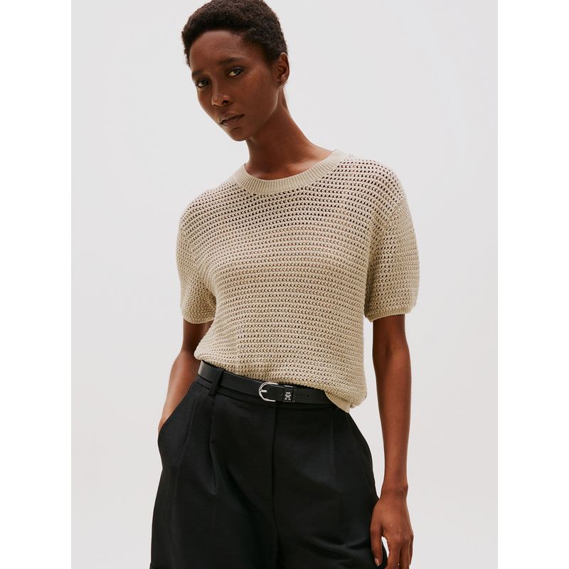 TOMMY HILFIGER - Sweater De Croché Solid Beige Tommy Hilfiger