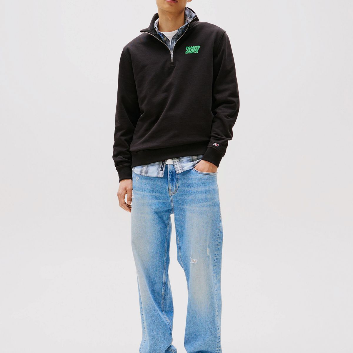 TOMMY HILFIGER - Polerón Con Cierre Bubble Logo Negro Tommy Jeans