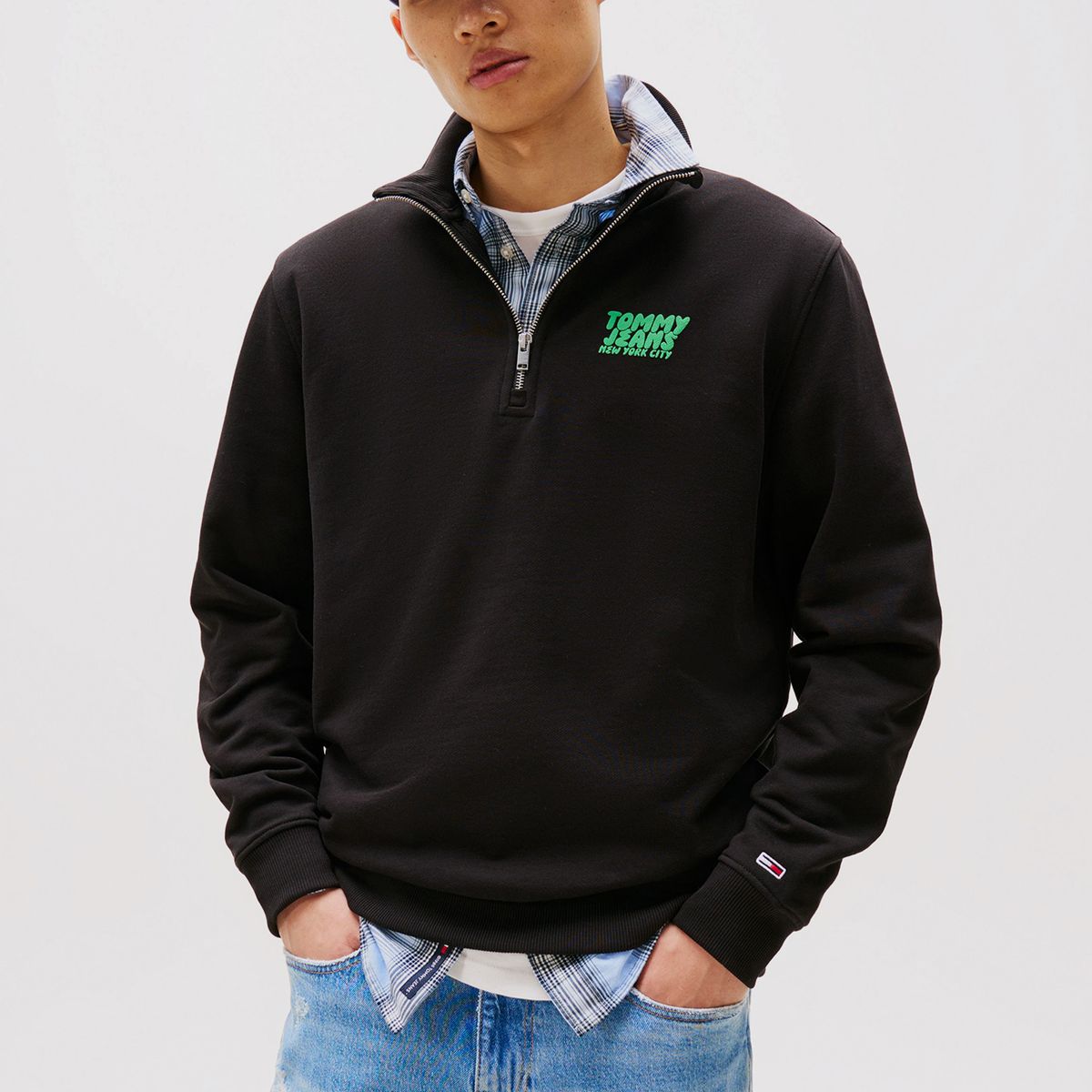 TOMMY HILFIGER - Polerón Con Cierre Bubble Logo Negro Tommy Jeans