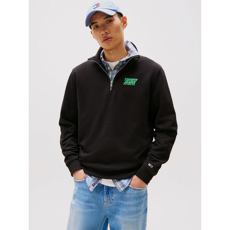 TOMMY HILFIGER - Polerón Con Cierre Bubble Logo Negro Tommy Jeans
