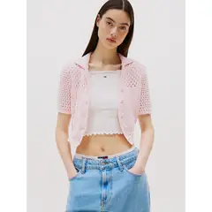 TOMMY HILFIGER - Cárdigan Polo Flag Logo Rosado Tommy Jeans