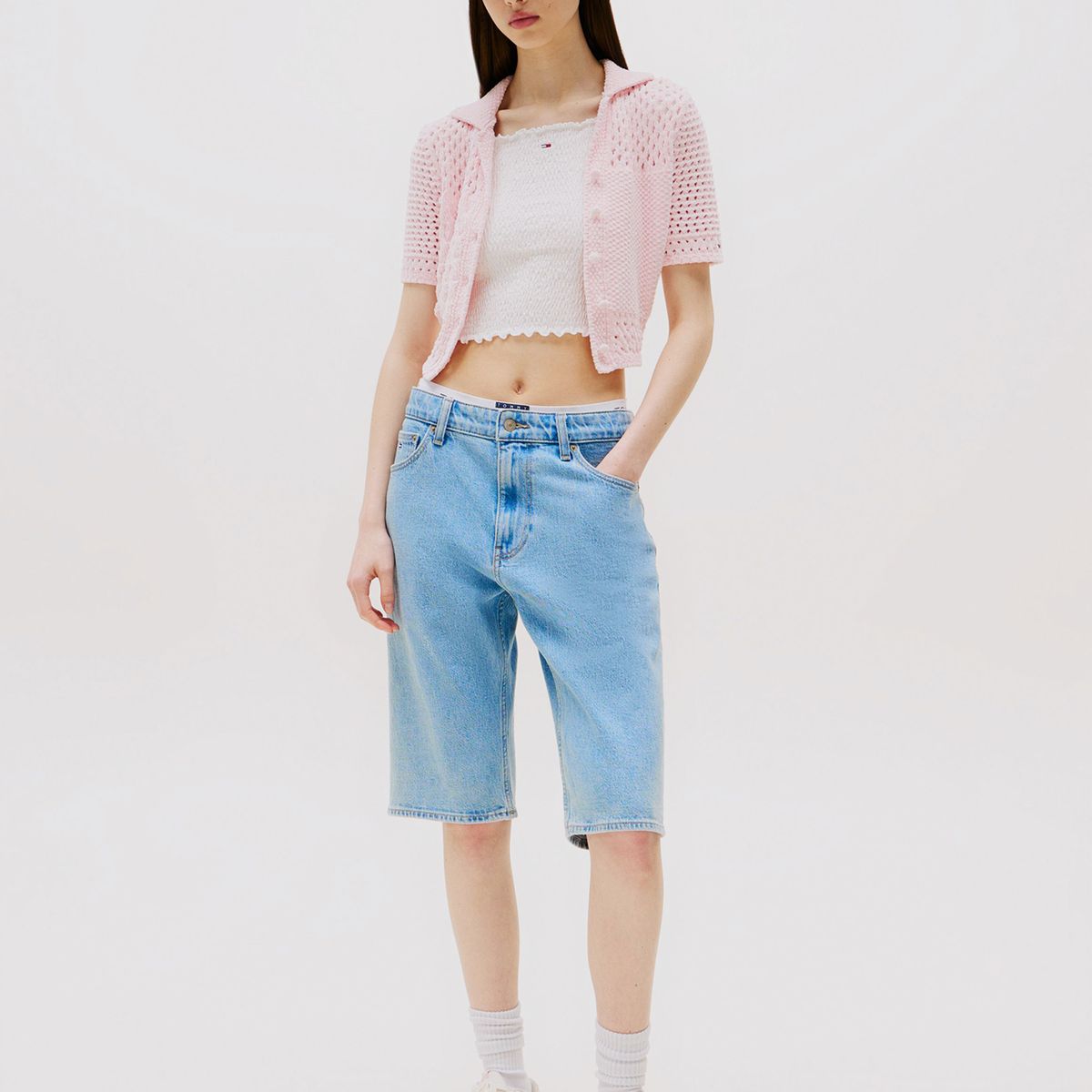 TOMMY HILFIGER - Cárdigan Polo Flag Logo Rosado Tommy Jeans