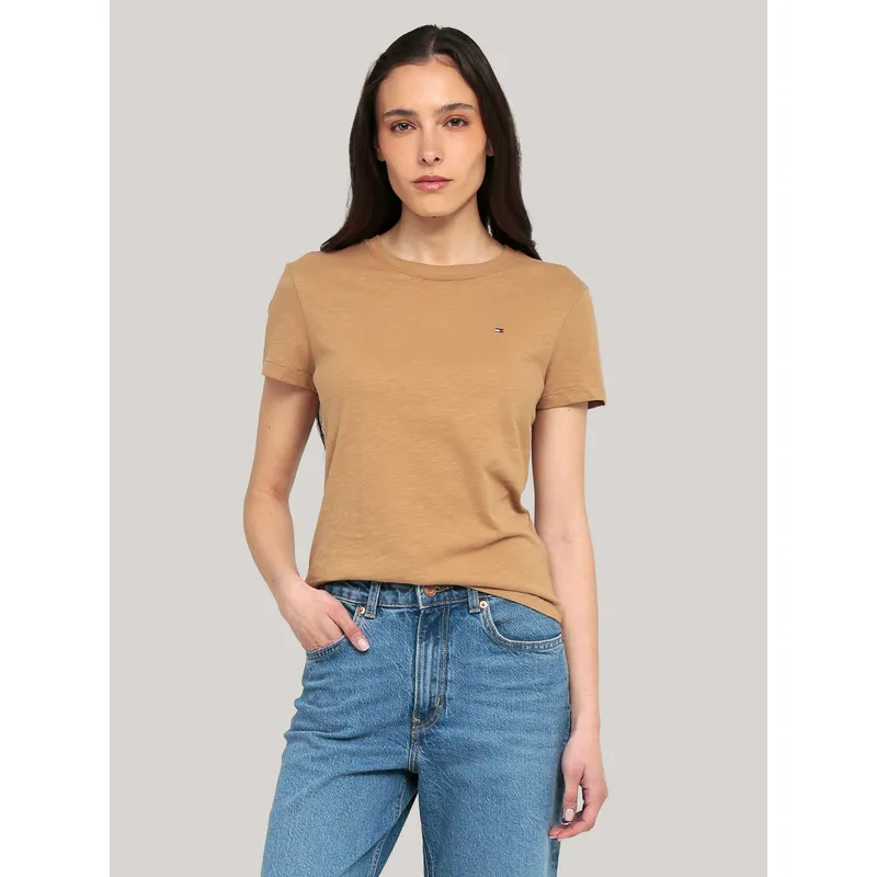 TOMMY HILFIGER - Polera De Corte Regular Con Logo Beige Tommy Hilfiger