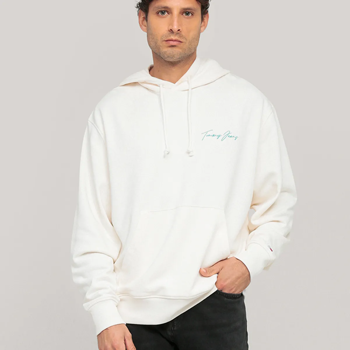TOMMY HILFIGER - Polerón Hoodie Beach Club Graphic Logo Blanco Tommy Jeans