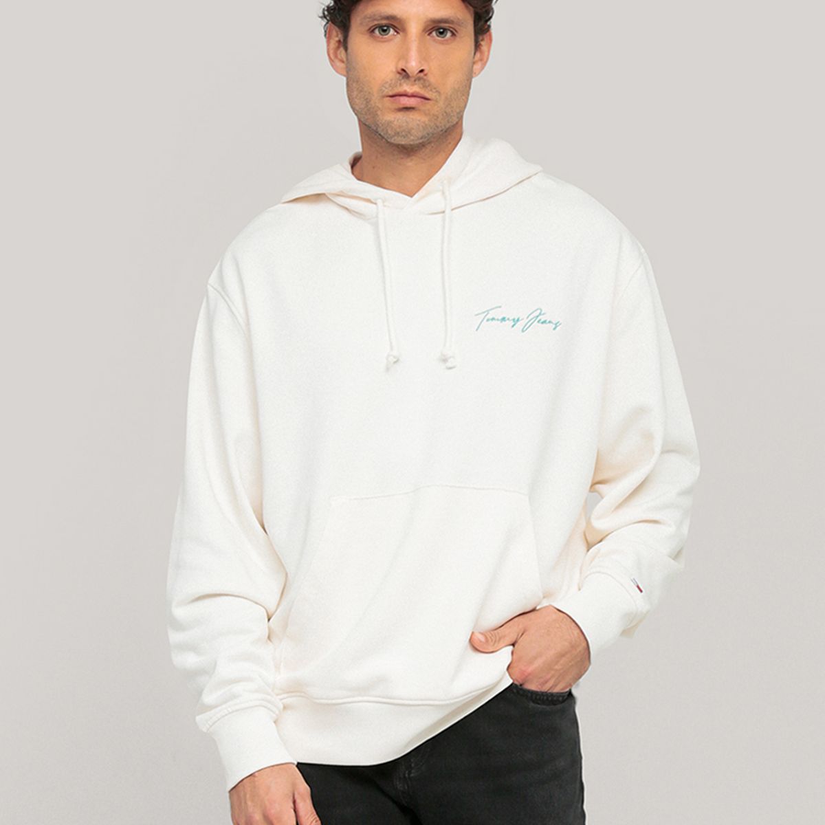 TOMMY HILFIGER - Polerón Hoodie Beach Club Graphic Logo Blanco Tommy Jeans