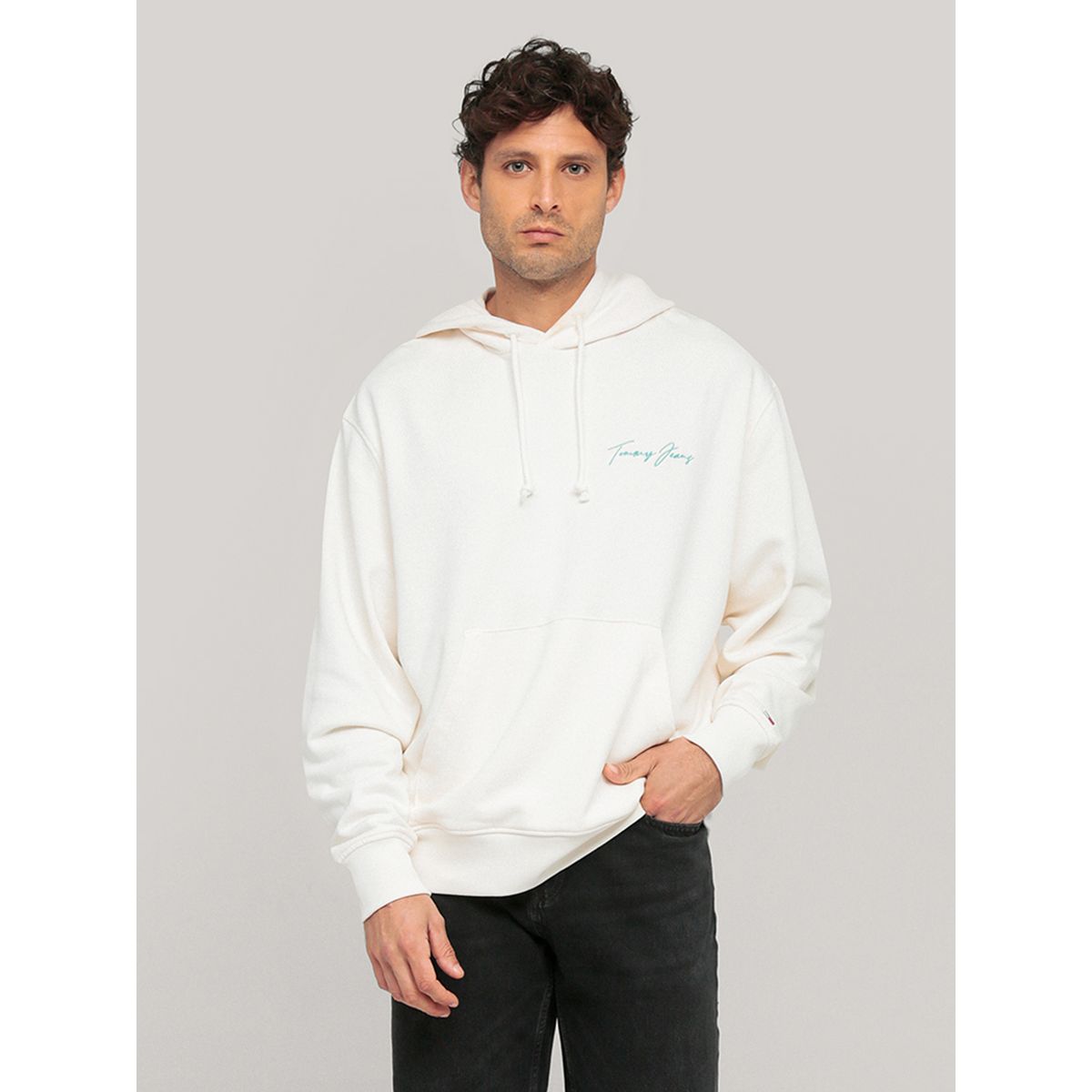 TOMMY HILFIGER - Polerón Hoodie Beach Club Graphic Logo Blanco Tommy Jeans