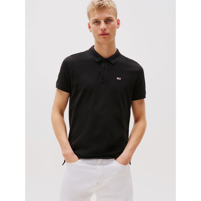 TOMMY HILFIGER - Polo Placket Logo Slim Fit Negro Tommy Jeans