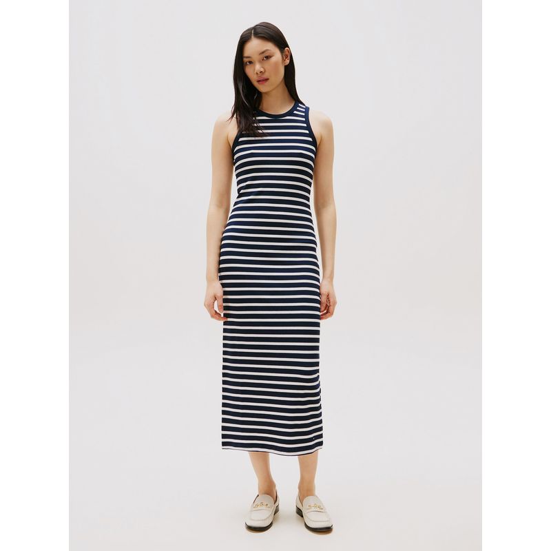 TOMMY HILFIGER - Vestido Maxi Acanalado Ajustado Azul Tommy Hilfiger