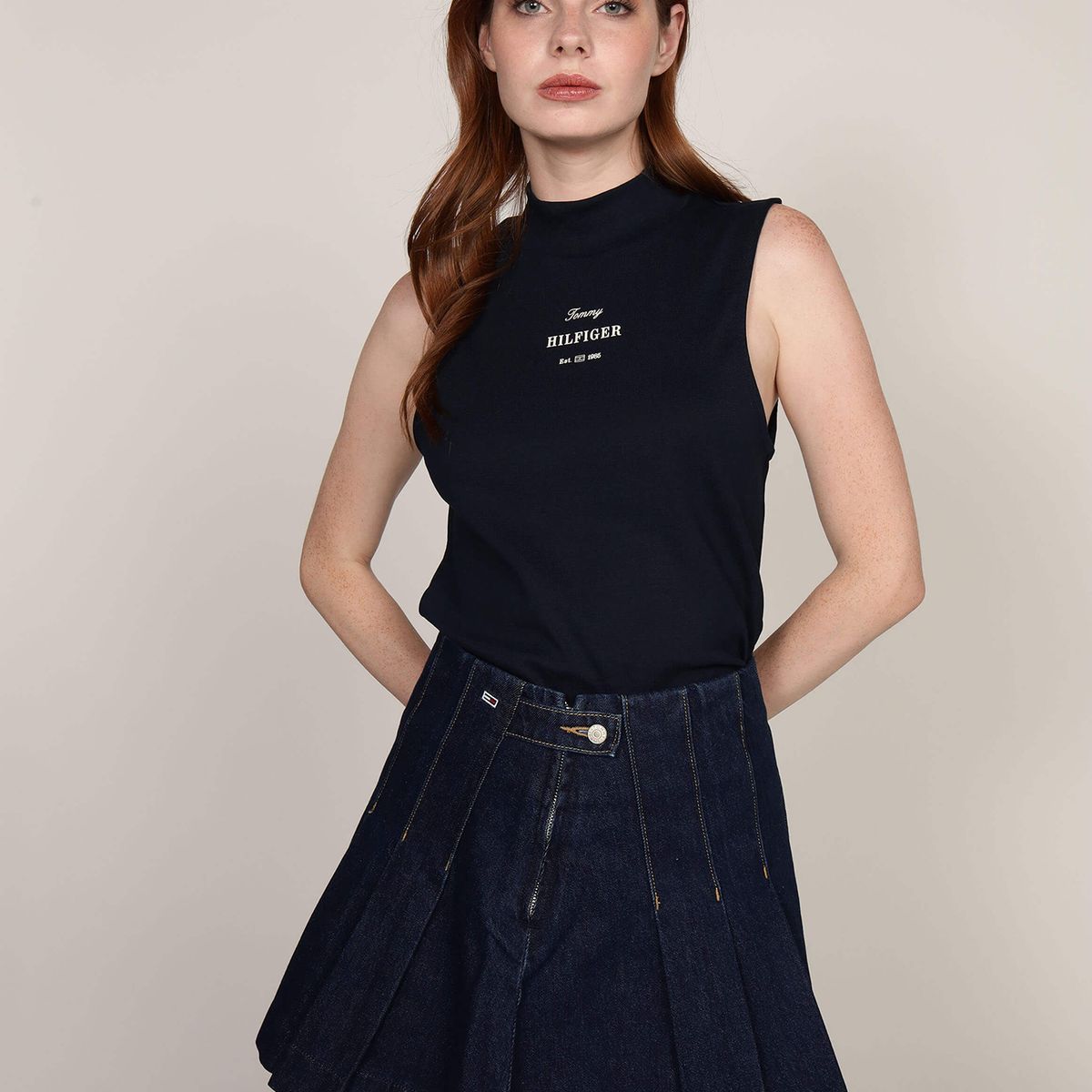 TOMMY HILFIGER - Polera Monotype Stripe Logo Azul Tommy Hilfiger