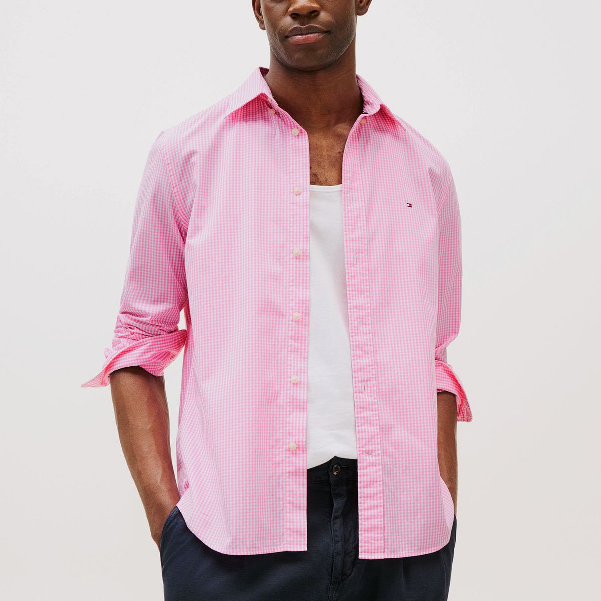 TOMMY HILFIGER - Camisa Flex Regular De Cuadros Rosado Tommy Hilfiger