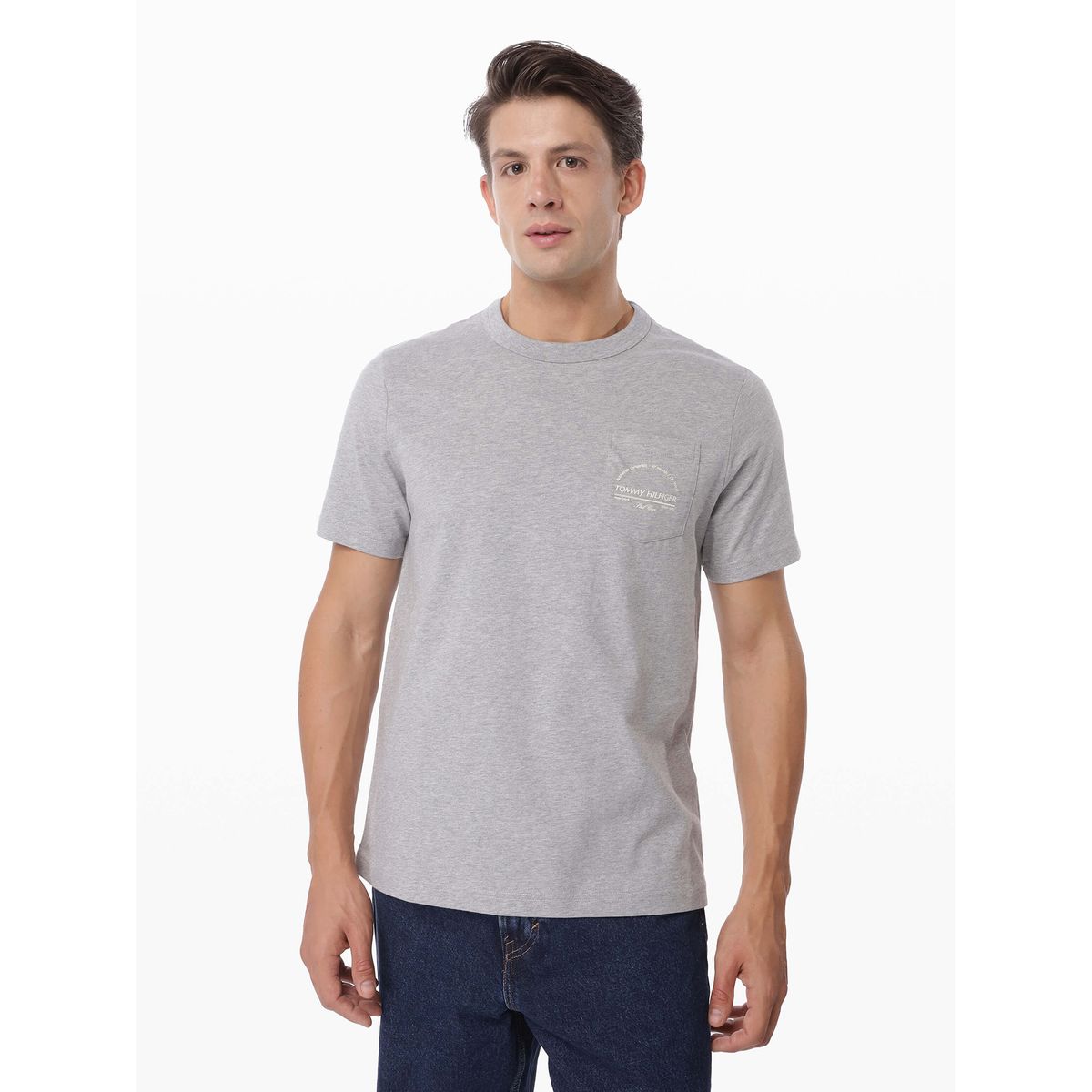 TOMMY HILFIGER - Polera Arch Pocket Con Logo Gris Tommy Hilfiger