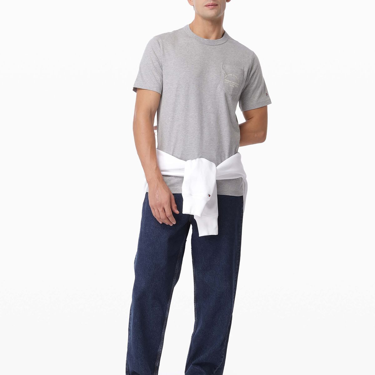 TOMMY HILFIGER - Polera Arch Pocket Con Logo Gris Tommy Hilfiger