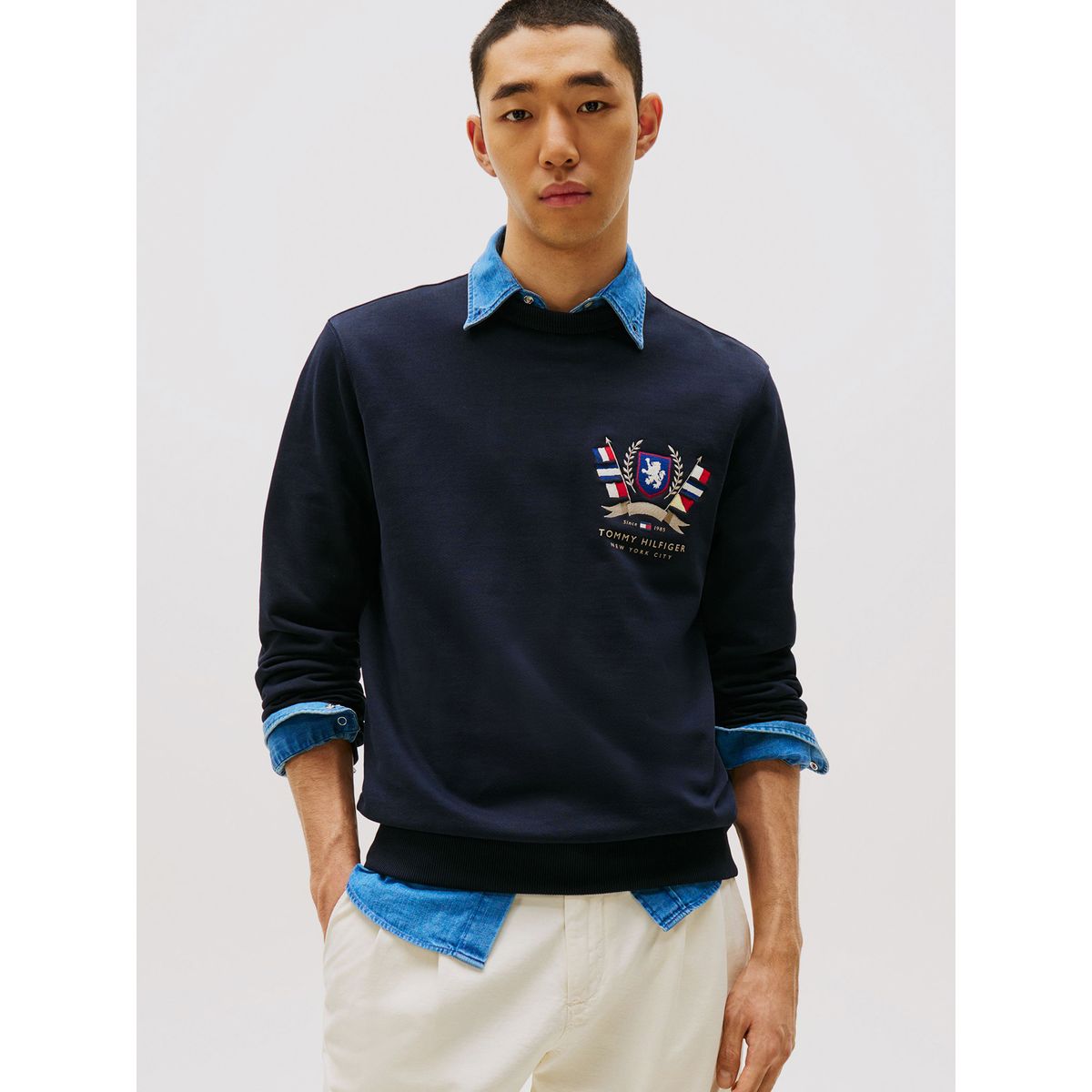 TOMMY HILFIGER - Polerón Color Crest Logo Azul Tommy Hilfiger