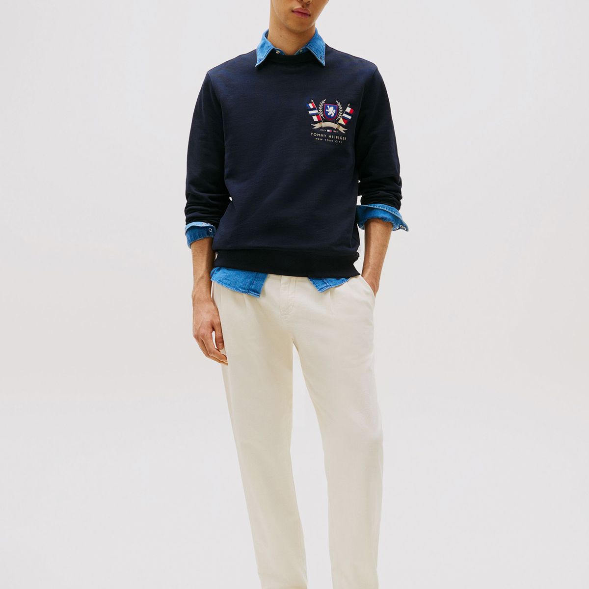 TOMMY HILFIGER - Polerón Color Crest Logo Azul Tommy Hilfiger