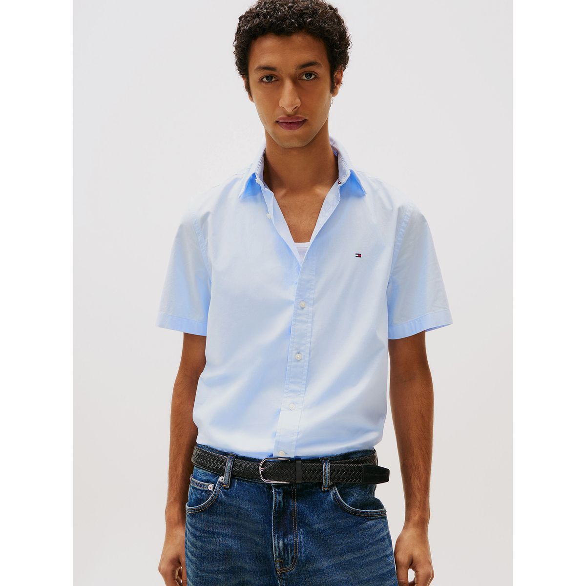 TOMMY HILFIGER - Camisa Flex Poplin Solid Celeste Tommy Hilfiger