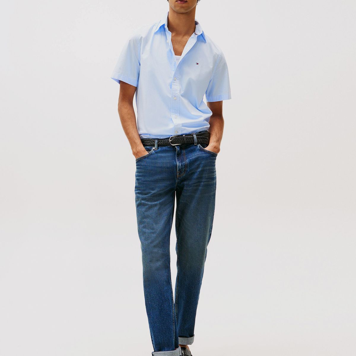 TOMMY HILFIGER - Camisa Flex Poplin Solid Celeste Tommy Hilfiger