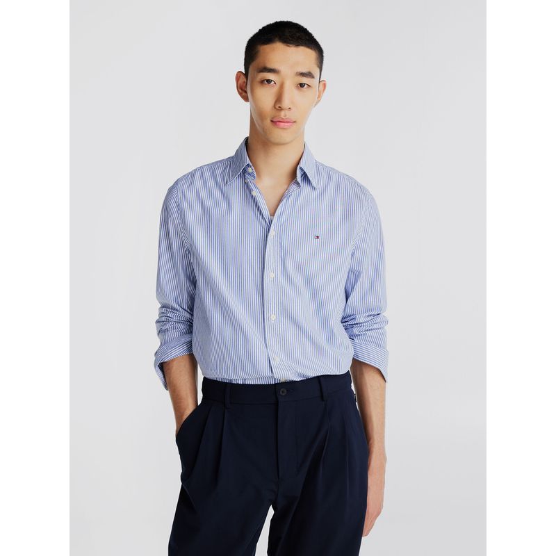 TOMMY HILFIGER - Camisa Flex Regular Fit A Rayas Celeste Tommy Hilfiger