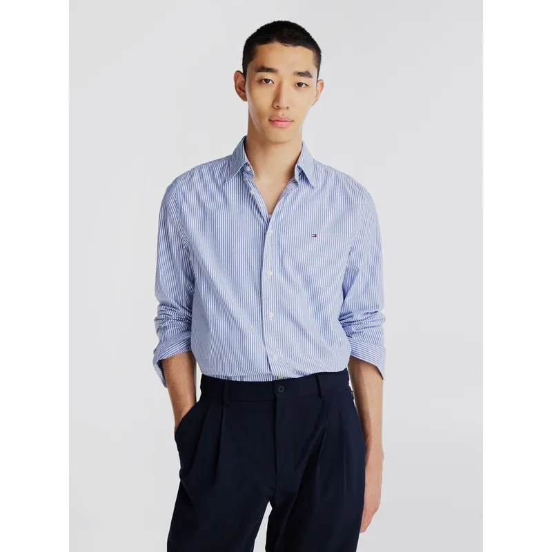 TOMMY HILFIGER - Camisa Flex Regular Fit A Rayas Celeste Tommy Hilfiger