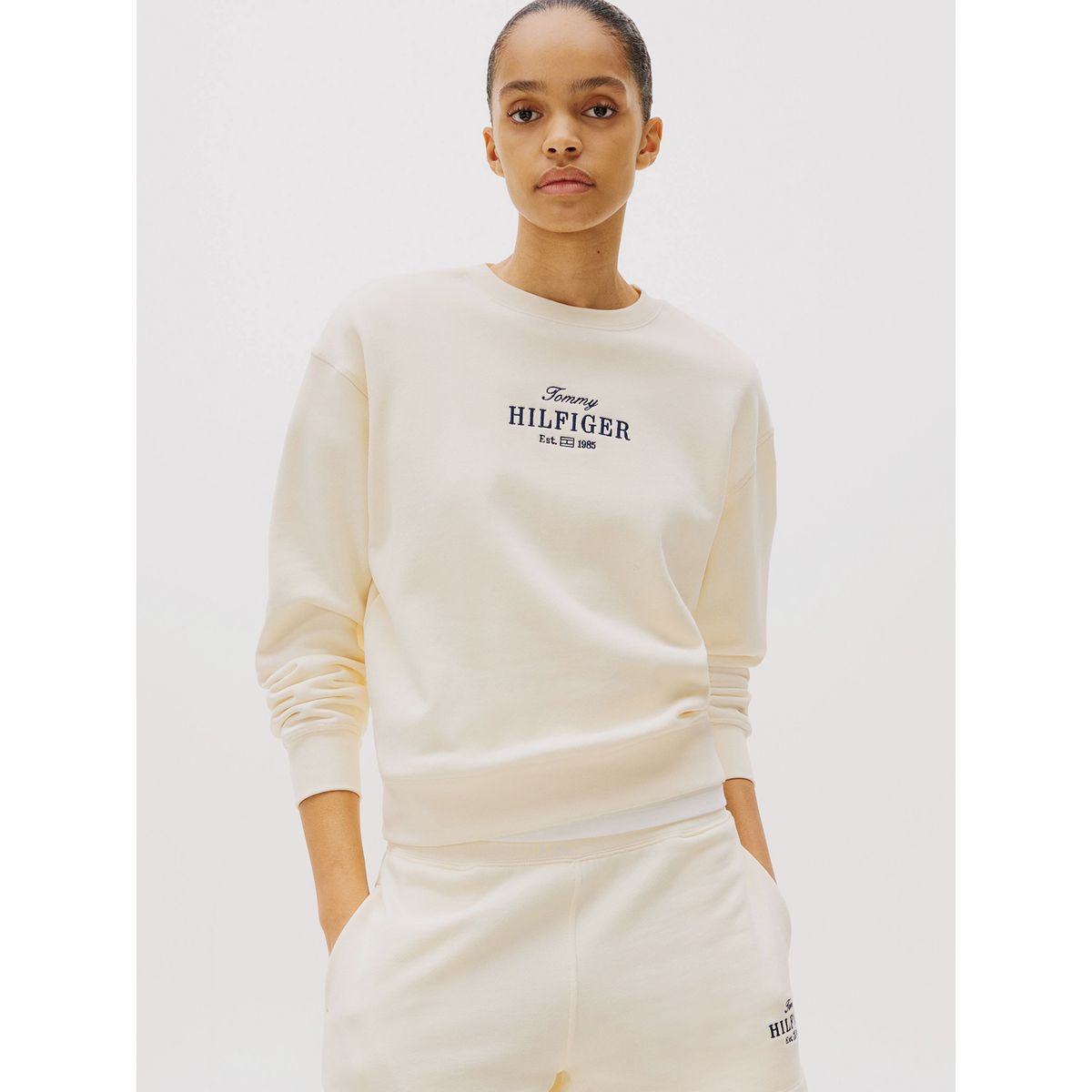 TOMMY HILFIGER - Polerón Con Logo Bordado Beige Tommy Hilfiger