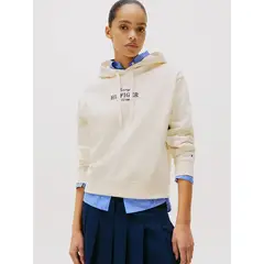 TOMMY HILFIGER - Polerón Hoodie Con Logo Bordado Beige