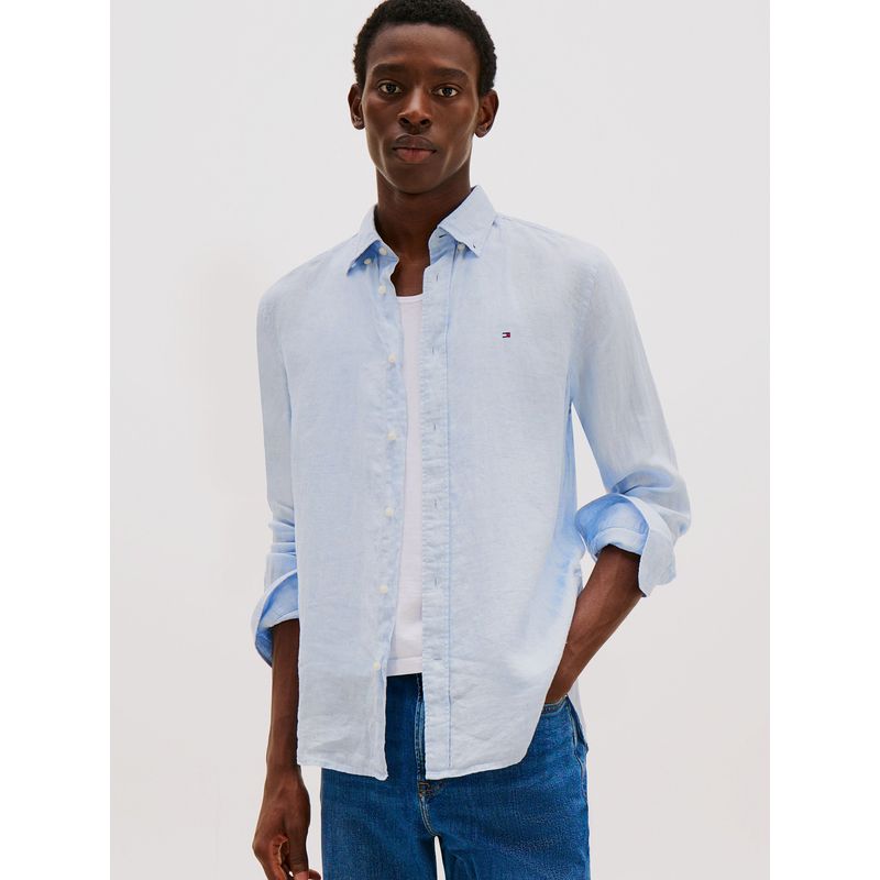 TOMMY HILFIGER - Camisa De Lino Pigmentada Celeste Tommy Hilfiger