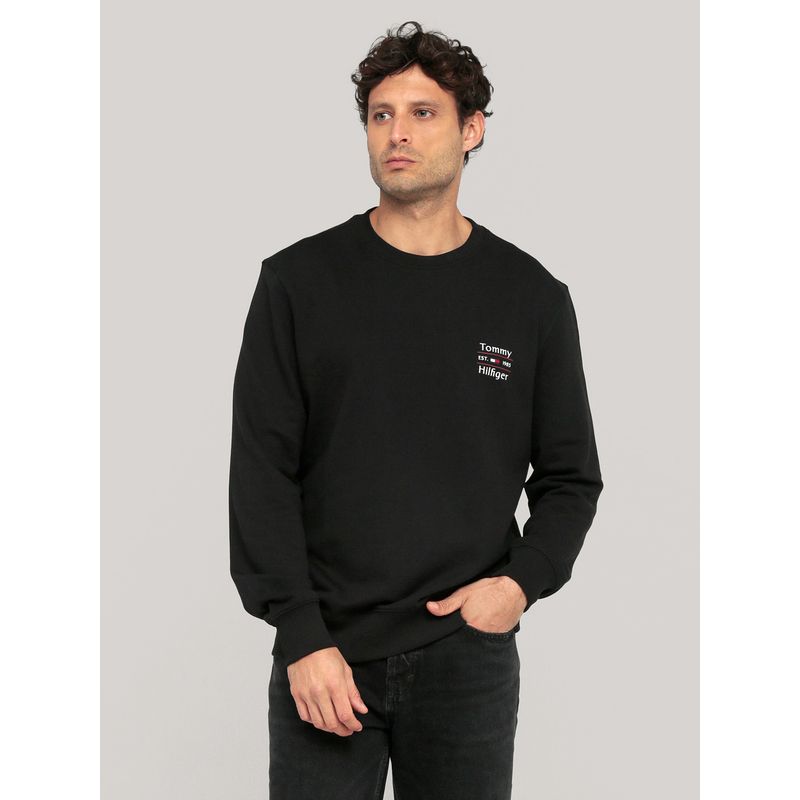 TOMMY HILFIGER - Polerón Solid Stack Logo Negro Tommy Hilfiger