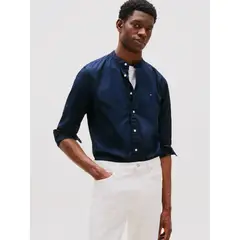 TOMMY HILFIGER - Camisa De Popelín Con Cuello Mao Azul