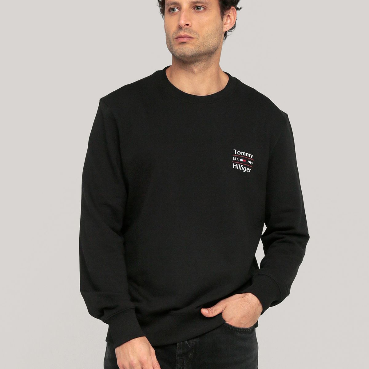 TOMMY HILFIGER - Polerón Solid Stack Logo Negro Tommy Hilfiger