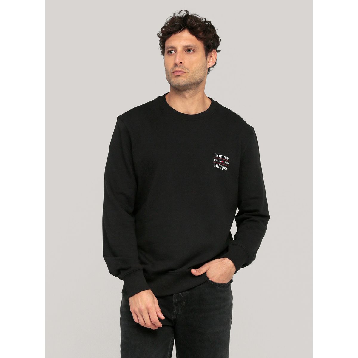 TOMMY HILFIGER - Polerón Solid Stack Logo Negro Tommy Hilfiger