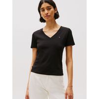 Polera A Rayas V-Neck Slim Fit Negro