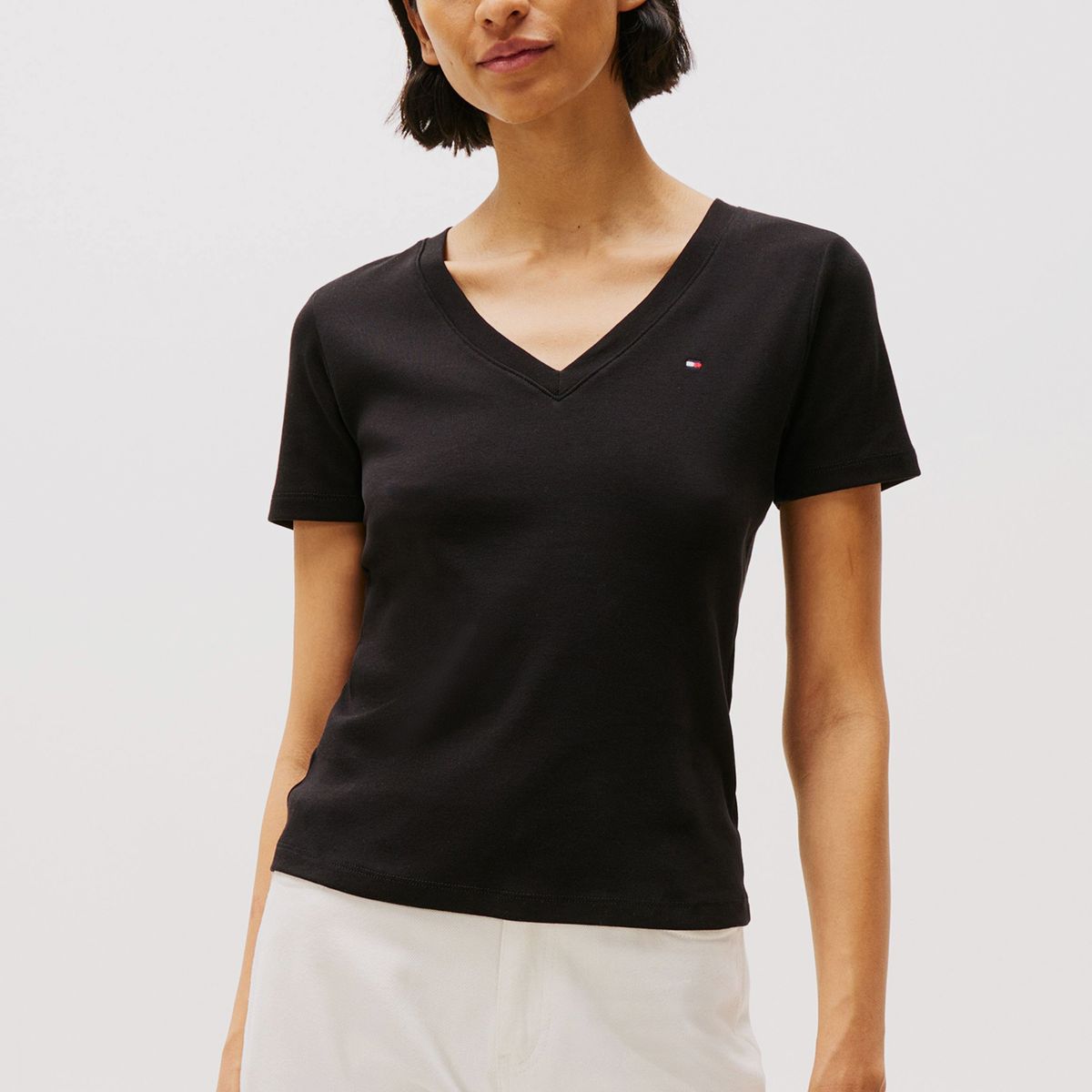 TOMMY HILFIGER - Polera A Rayas V-Neck Slim Fit Negro Tommy Hilfiger