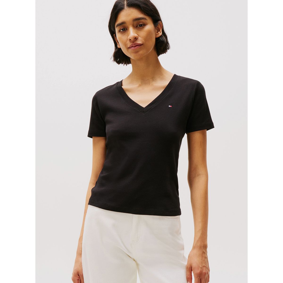 TOMMY HILFIGER - Polera A Rayas V-Neck Slim Fit Negro Tommy Hilfiger