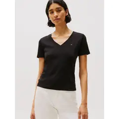 TOMMY HILFIGER - Polera A Rayas V-Neck Slim Fit Negro