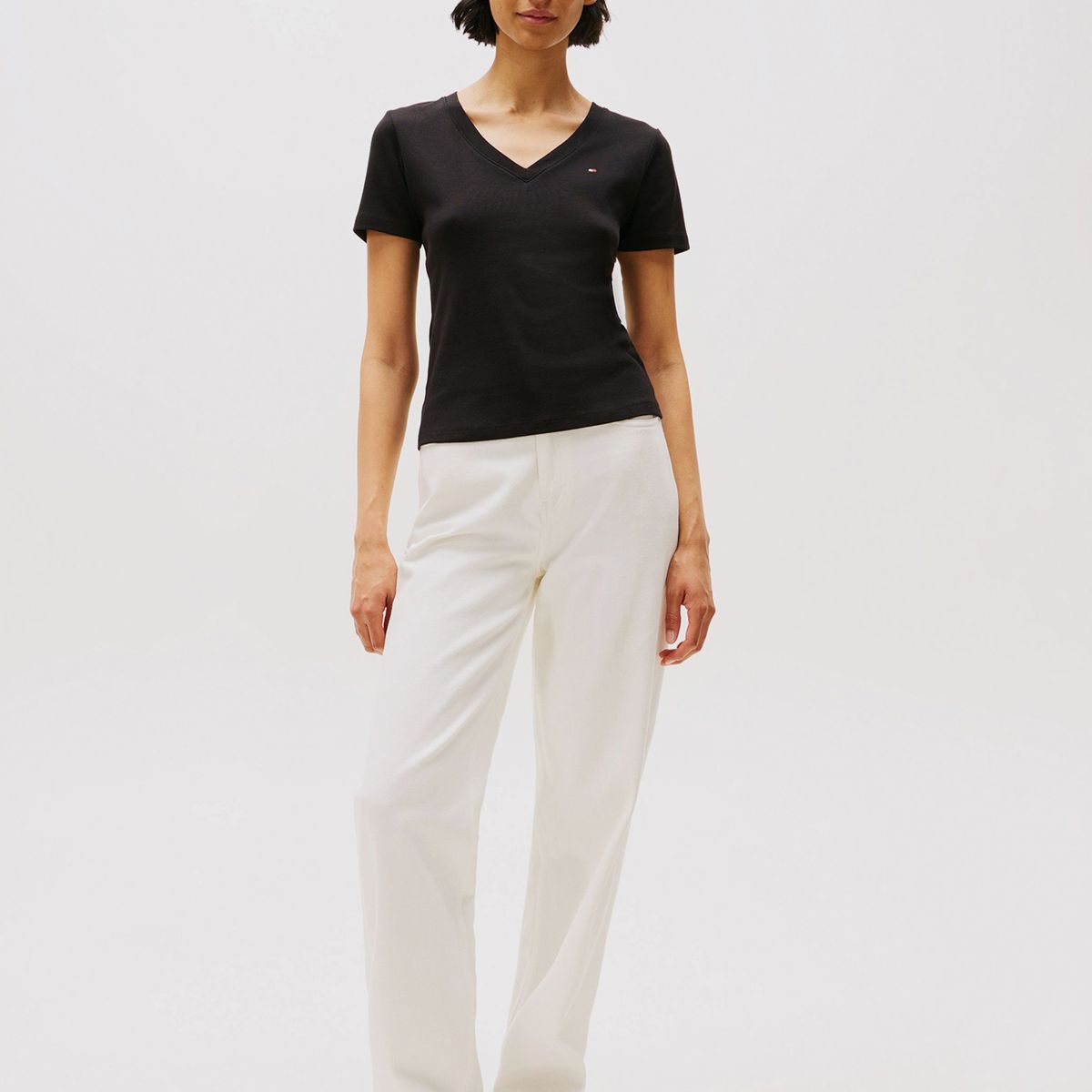 TOMMY HILFIGER - Polera A Rayas V-Neck Slim Fit Negro Tommy Hilfiger