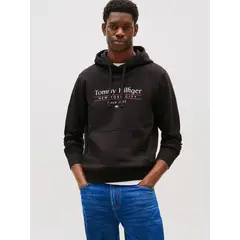 TOMMY HILFIGER - Polerón Hoodie Center Stack Logo Negro