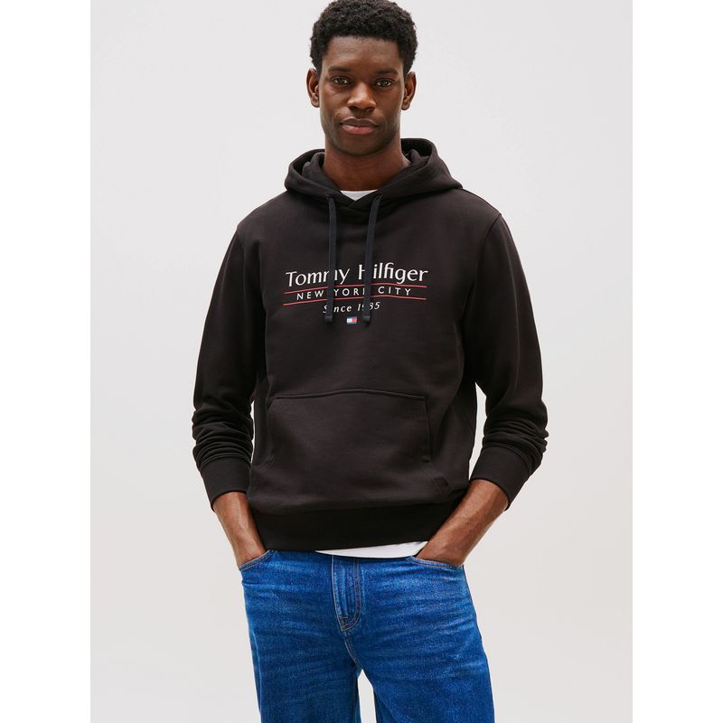 TOMMY HILFIGER - Polerón Hoodie Center Stack Logo Negro Tommy Hilfiger