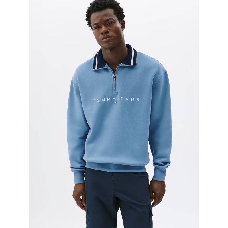 TOMMY HILFIGER - Polerón Relaxed Con Medio Cierre Celeste Tommy Jeans