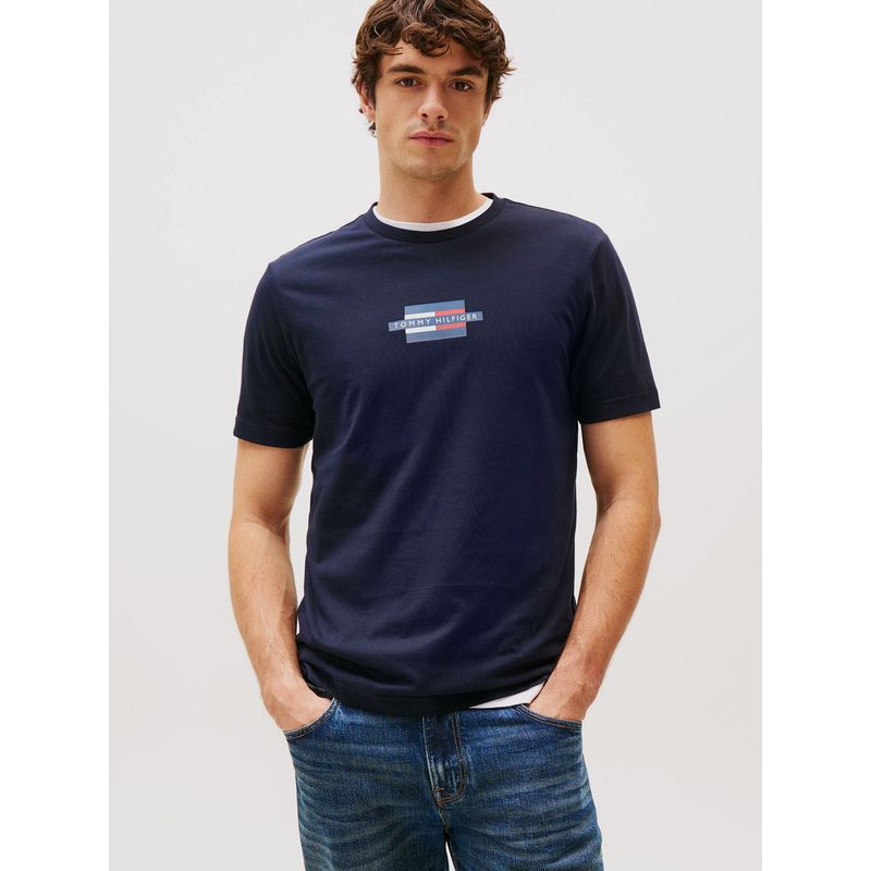 TOMMY HILFIGER - Polera Flag Box Logo Azul Tommy Hilfiger