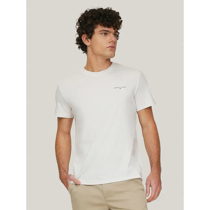 TOMMY HILFIGER - Polera Linear Chest Con Logo Slim Fit Blanco Tommy Jeans