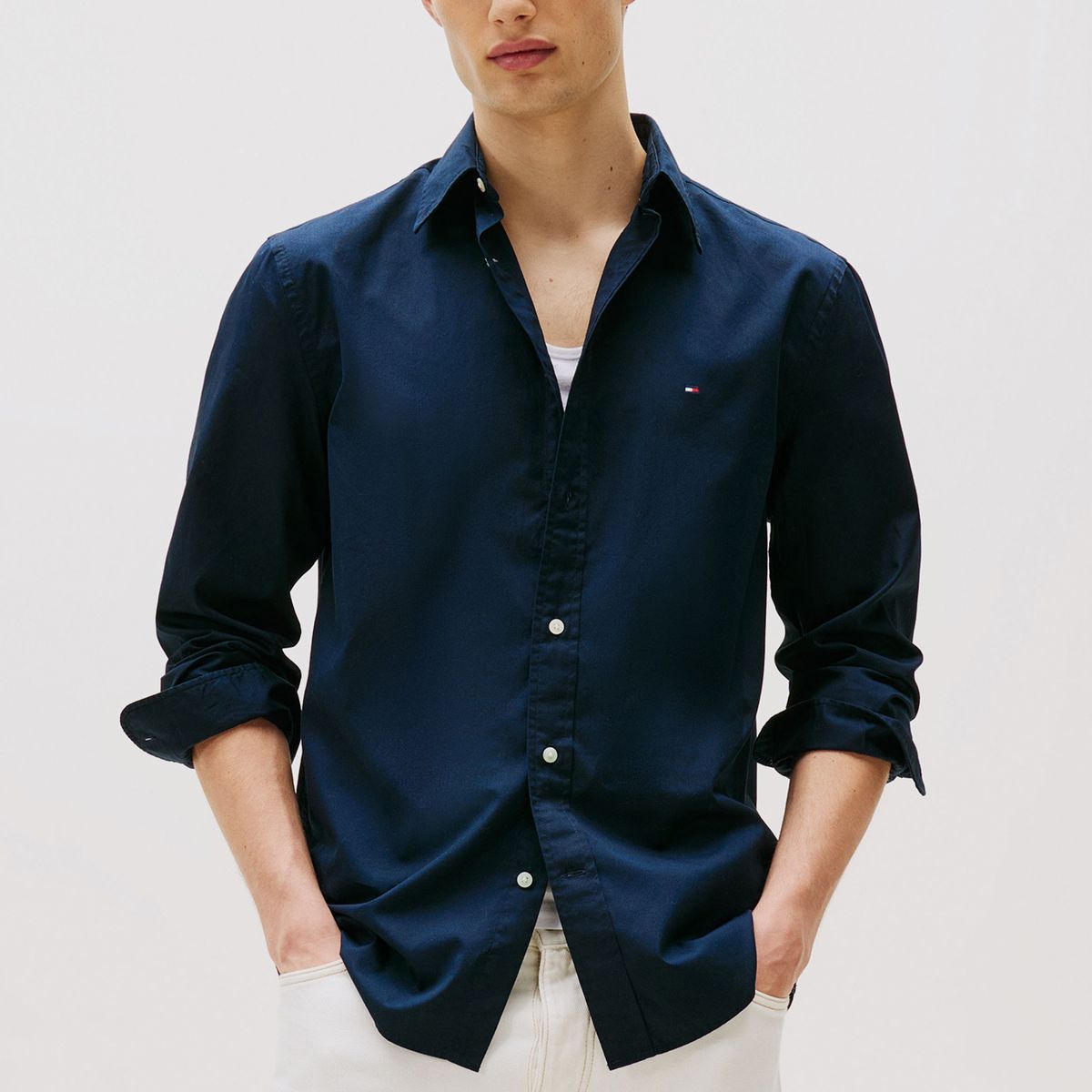 TOMMY HILFIGER - Camisa Flex Poplin Regular Fit Azul Tommy Hilfiger
