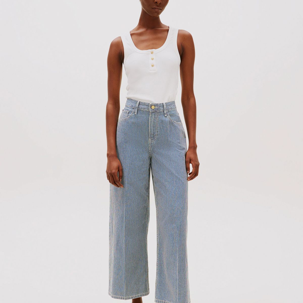 TOMMY HILFIGER - Jeans Wide Leg De Talle Alto Con Rayas Celeste Tommy Hilfiger