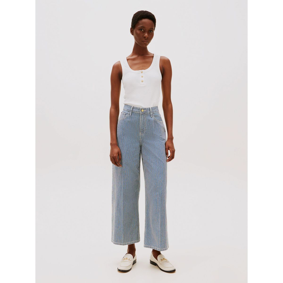 TOMMY HILFIGER - Jeans Wide Leg De Talle Alto Con Rayas Celeste Tommy Hilfiger