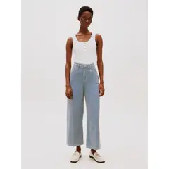 TOMMY HILFIGER - Jeans Wide Leg De Talle Alto Con Rayas Celeste