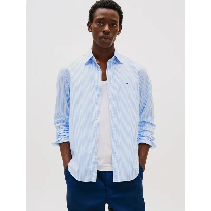 TOMMY HILFIGER - Camisa Flex Regular Fit A Rayas Celeste Tommy Hilfiger