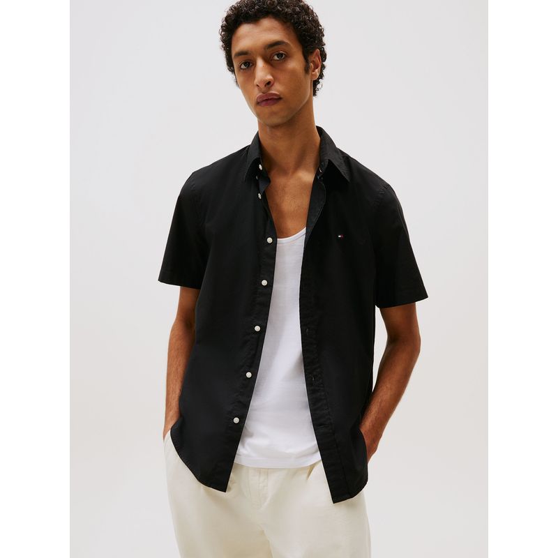 TOMMY HILFIGER - Camisa Flex Poplin Solid Negro Tommy Hilfiger